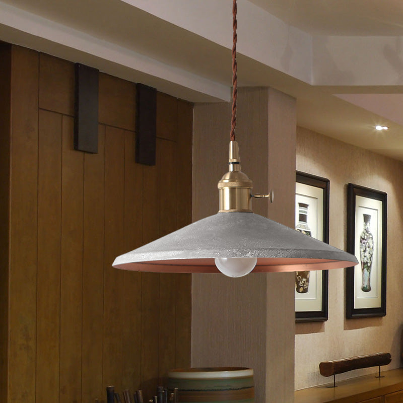 Rustic 1-Light Hanging Pendant Lamp In Blue/Red/Silver For Dining Room - Saucer Shade Iron Design