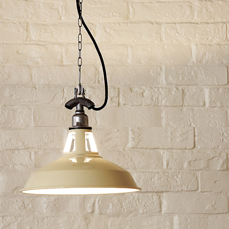 Industrial Iron Hanging Lamp - Pot-Lid Dining Table Pendant Light With 1 Head In White/Green
