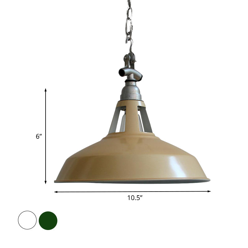 Industrial Iron Hanging Lamp - Pot-Lid Dining Table Pendant Light With 1 Head In White/Green