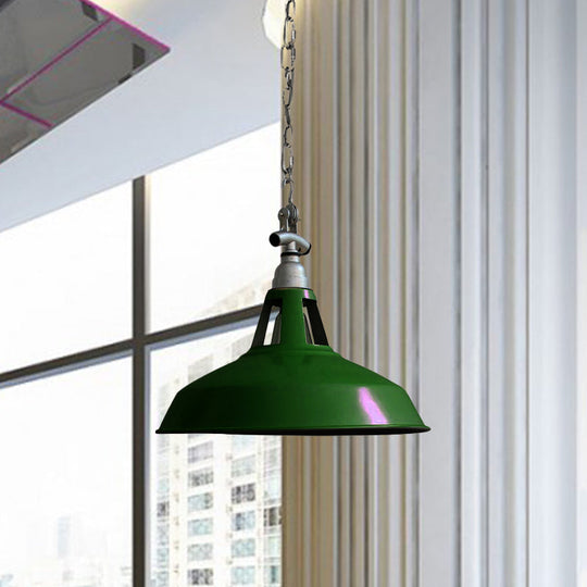 Industrial Iron Hanging Lamp - Pot-Lid Dining Table Pendant Light With 1 Head In White/Green