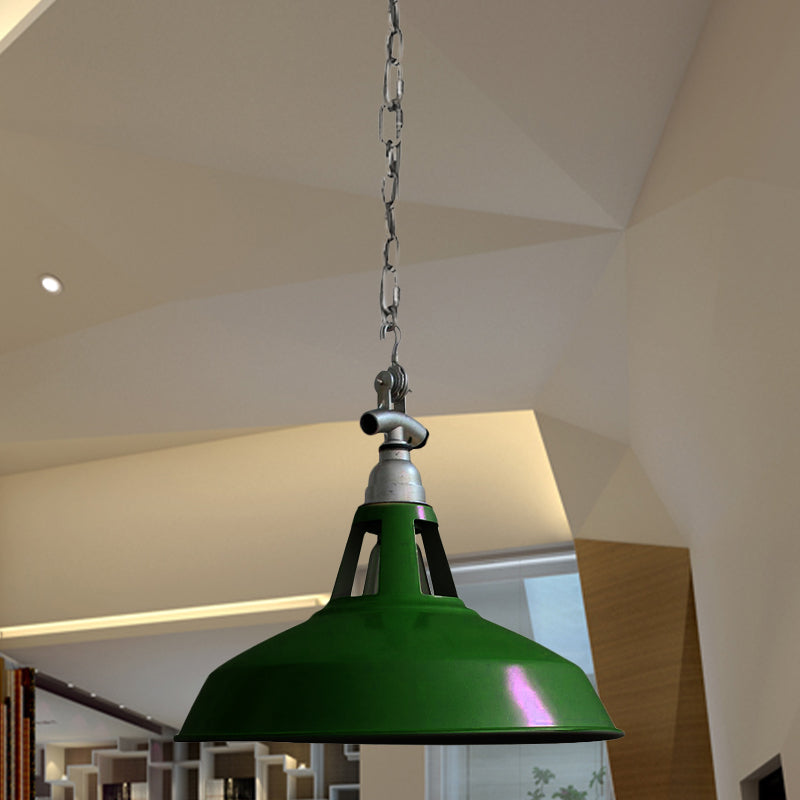 Industrial Iron Hanging Lamp - Pot-Lid Dining Table Pendant Light With 1 Head In White/Green