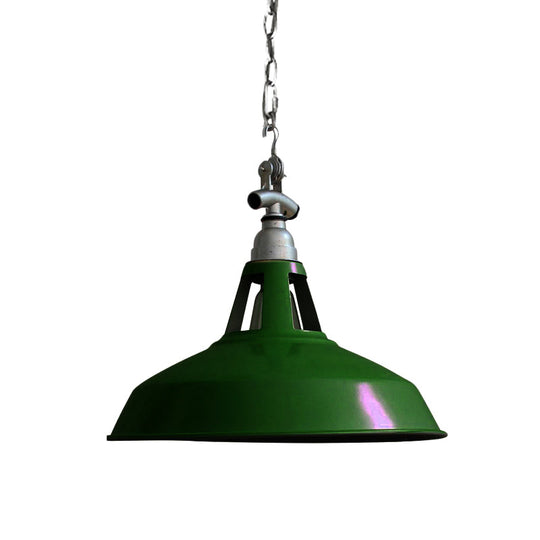Industrial Iron Hanging Lamp - Pot-Lid Dining Table Pendant Light With 1 Head In White/Green