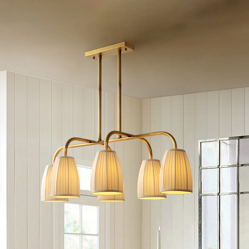 Rustic Pleated Fabric Pendant Chandelier In Gold - 3/6 Bulbs Hanging Light For Dining Table