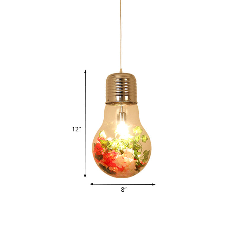 Farmhouse Pendant Lamp - Clear Glass Bulb Shape With 1 Light And Flower Ceiling Suspension 6/8/11