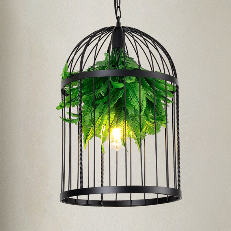 Farmhouse Iron Hanging Lamp: Black Bird Cage Pendant Light With Plant Decor