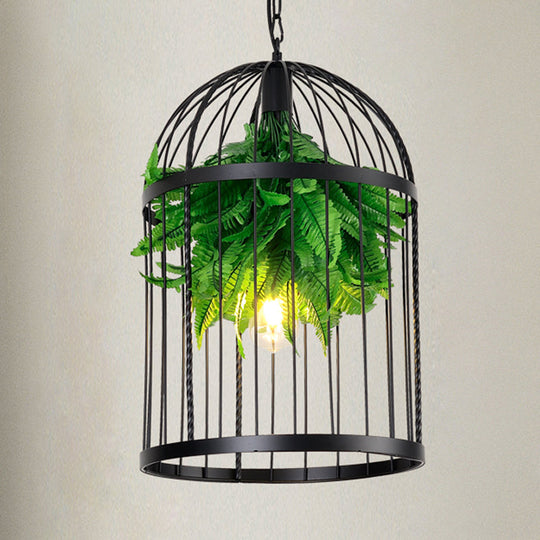 Farmhouse Iron Hanging Lamp: Black Bird Cage Pendant Light With Plant Decor