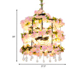 Iron Chandelier With Antique Black Finish Cylindrical Cage Design Crystal Drops And 6 Bulbs -