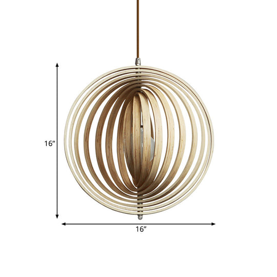Stylish Asian Wood Sphere Pendant Light - Rotatable 1-Light 16/19.5 Wide Beige Fixture