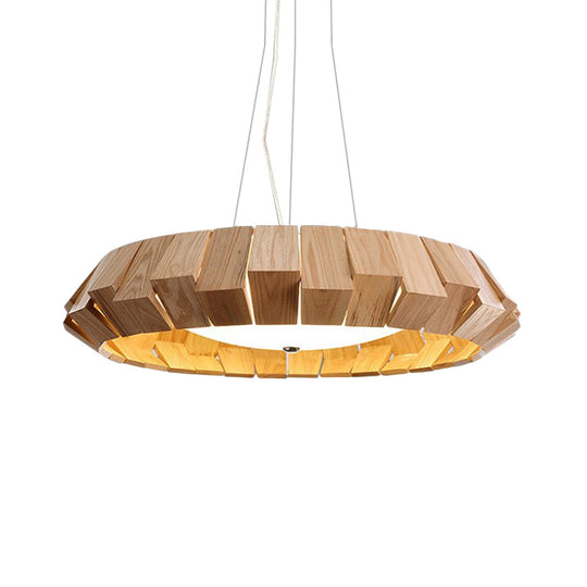 Asia Style Led Pendant Light With Wood Curve Design And Milk Glass Diffuser