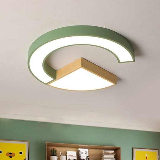 Nordic Green/Grey-Wood Arch And Sector Acrylic Ceiling Light - 16.5/20.5 Wide Led Flush Mount Lamp