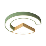 Nordic Green/Grey-Wood Arch And Sector Acrylic Ceiling Light - 16.5/20.5 Wide Led Flush Mount Lamp