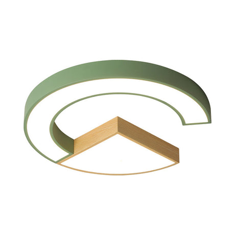 Nordic Green/Grey-Wood Arch And Sector Acrylic Ceiling Light - 16.5/20.5 Wide Led Flush Mount Lamp