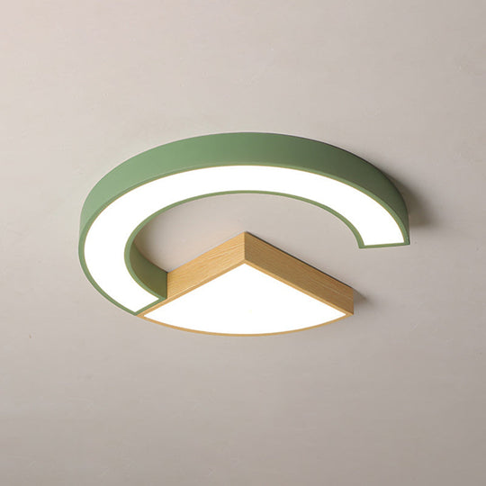 Nordic Green/Grey - Wood Arch And Sector Acrylic Ceiling Light - 16.5’/20.5’ Wide Led Flush