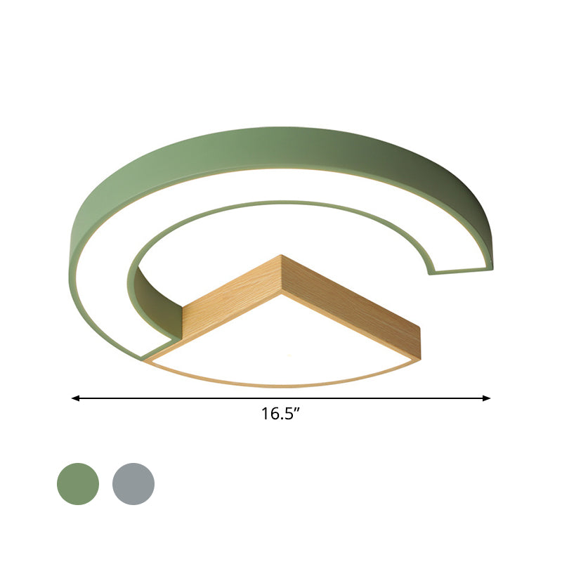 Nordic Green/Grey - Wood Arch And Sector Acrylic Ceiling Light - 16.5’/20.5’ Wide Led Flush