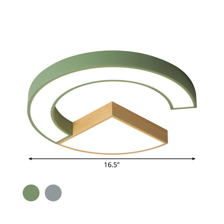 Nordic Green/Grey-Wood Arch And Sector Acrylic Ceiling Light - 16.5/20.5 Wide Led Flush Mount Lamp