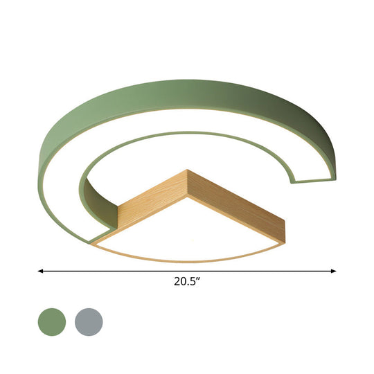 Nordic Green/Grey-Wood Arch And Sector Acrylic Ceiling Light - 16.5/20.5 Wide Led Flush Mount Lamp