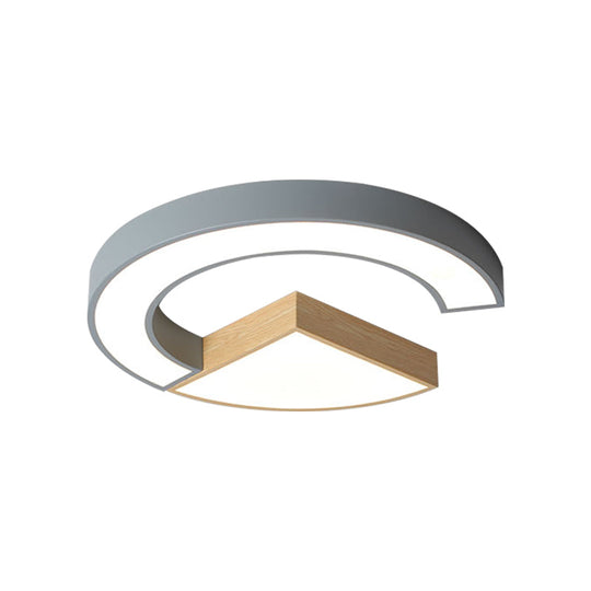 Nordic Green/Grey-Wood Arch And Sector Acrylic Ceiling Light - 16.5/20.5 Wide Led Flush Mount Lamp
