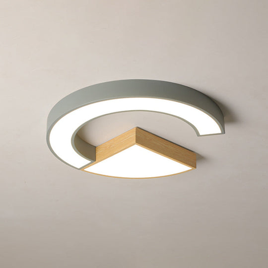 Nordic Green/Grey - Wood Arch And Sector Acrylic Ceiling Light - 16.5’/20.5’ Wide Led Flush