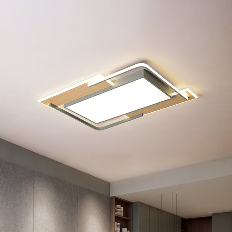 Modern Grey - Wood Flush Mount Led Ceiling Light With Acrylic Shade - Warm/White For Living Room