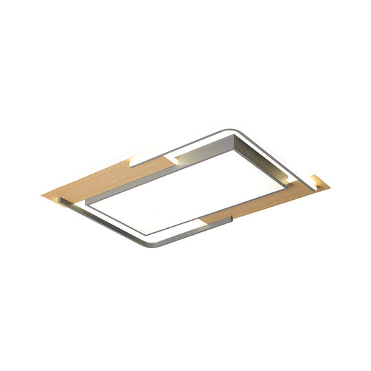 Modern Grey - Wood Flush Mount Led Ceiling Light With Acrylic Shade - Warm/White For Living Room