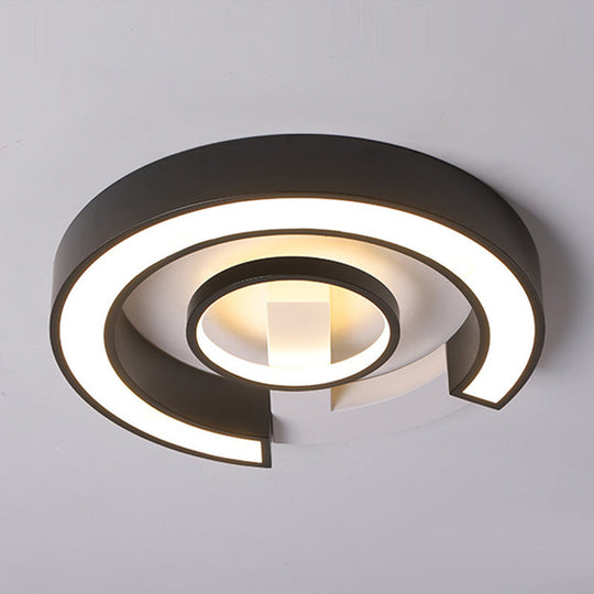 Modern Black Flush Mount Led Ceiling Light Curved Acrylic Fixture In Warm/White 18/21.5 Width