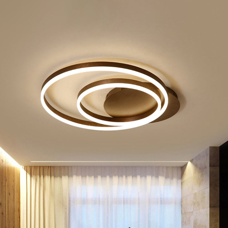 Modern Led Circle Flushmount Ceiling Light - Minimalist Aluminum Coffee Warm/White 12/16/8+16 Width