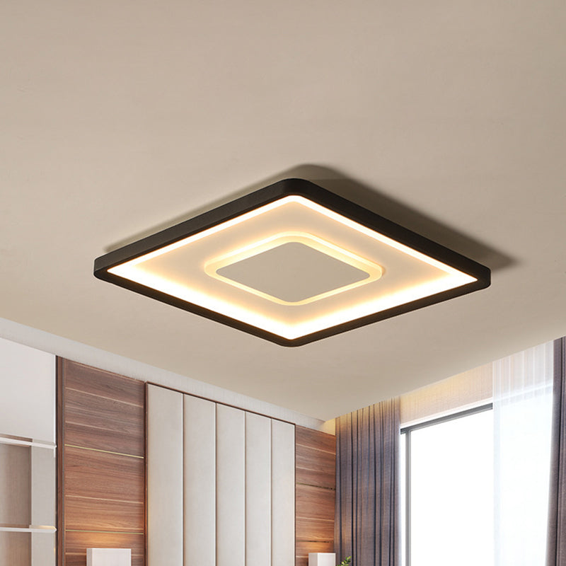 Minimalist 2-Layer Black Acrylic Flush Light Fixture - 16/19.5 Inch Square Led Ceiling Mount Lamp In