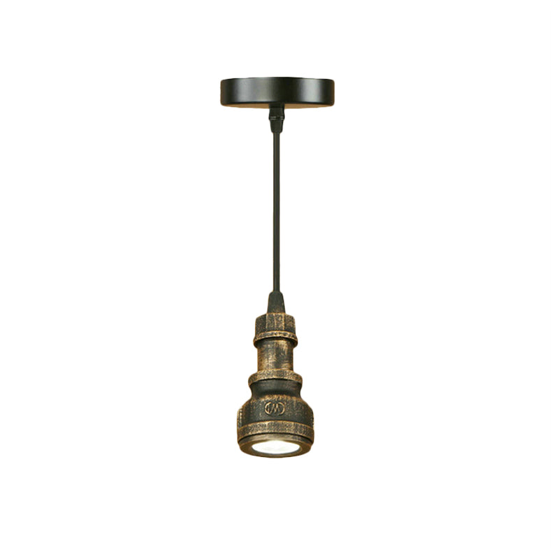 Vintage Mini Pendant Lamp With Water Pipe And Wrought Iron In Aged Brass Finish