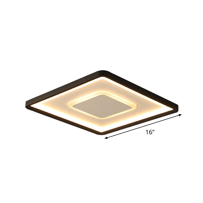 Minimalist 2-Layer Black Acrylic Flush Light Fixture - 16/19.5 Inch Square Led Ceiling Mount Lamp In