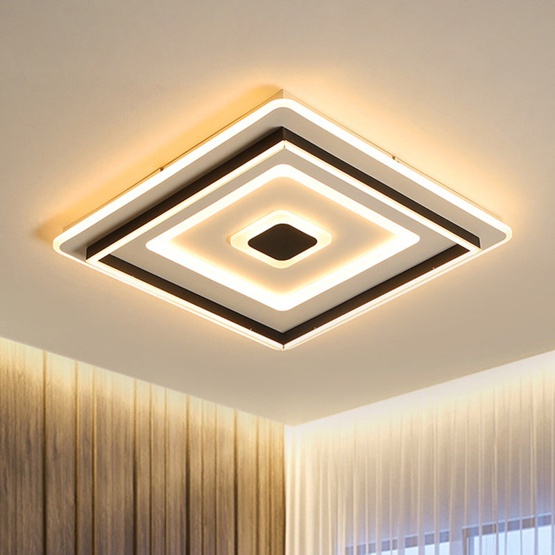 Modern Acrylic Square Flushmount Led Ceiling Light In Black - 18/21.5 Wide Warm/White