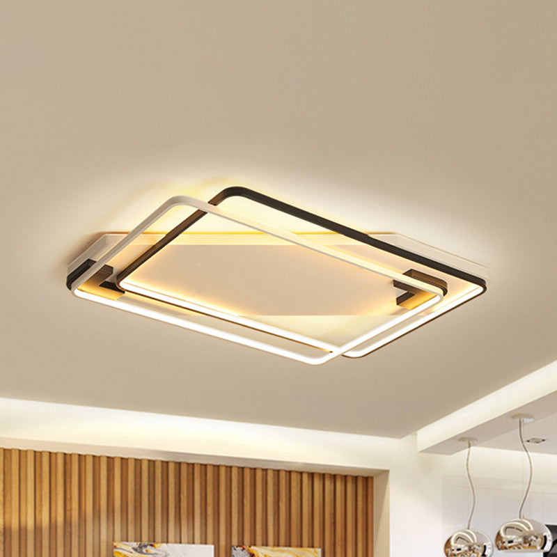 Led Ceiling Light Fixture - Modern Black-White Aluminum Overlapping Rectangle Flush Mount For Living