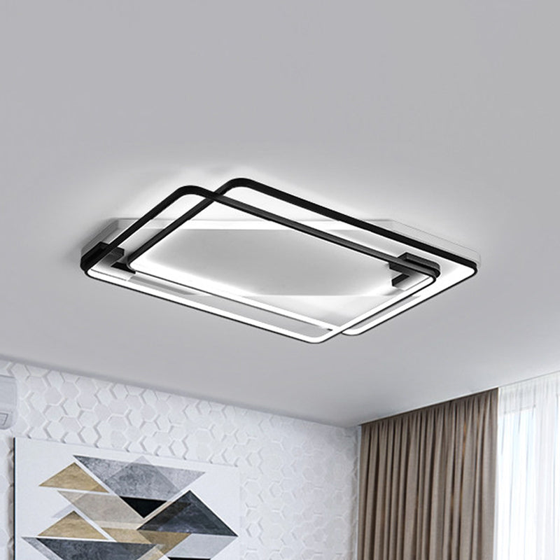 Led Ceiling Light Fixture - Modern Black-White Aluminum Overlapping Rectangle Flush Mount For Living