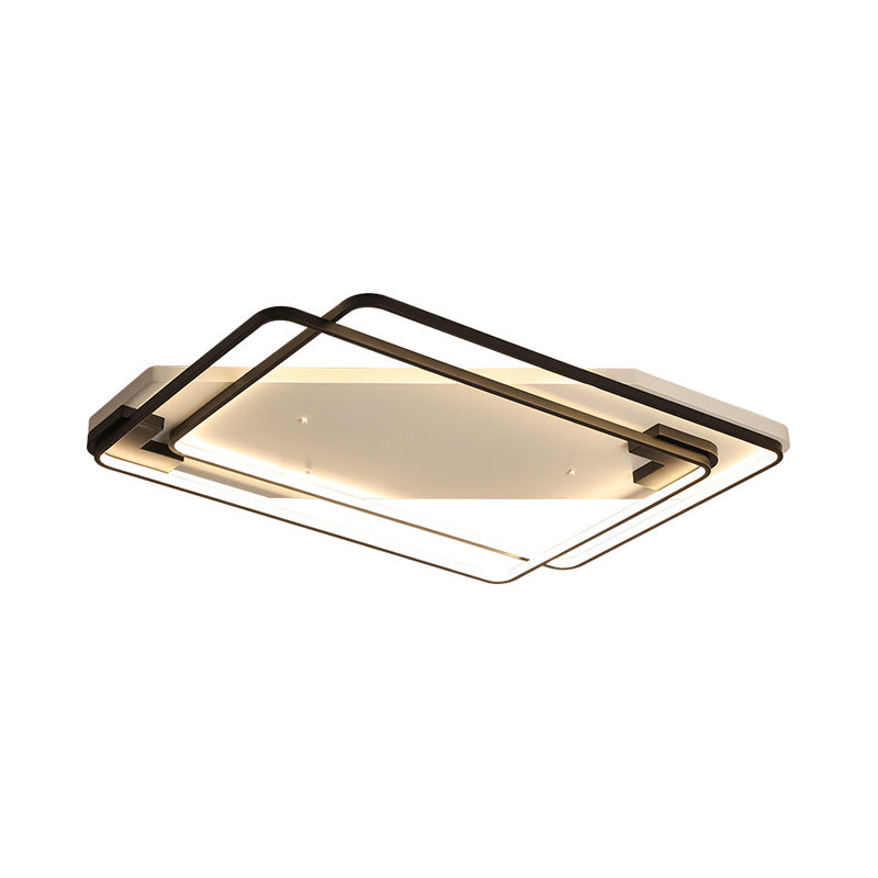 Led Ceiling Light Fixture - Modern Black - White Aluminum Overlapping Rectangle Flush Mount For