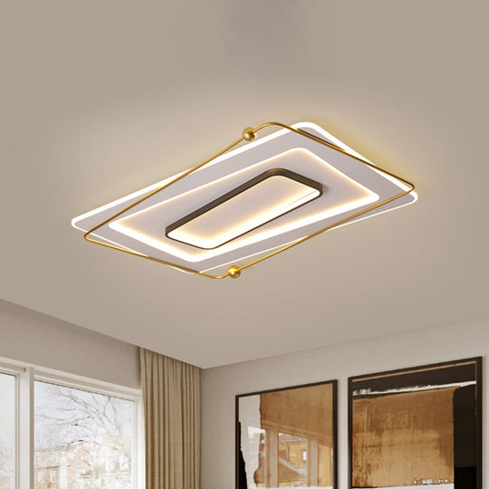 Modern White-Gold Layered Rectangular Flushmount Led Ceiling Light Warm/White Glow