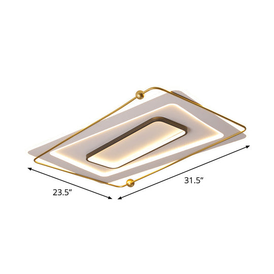 Modern White - Gold Layered Rectangular Flushmount Led Ceiling Light – Warm/White Glow