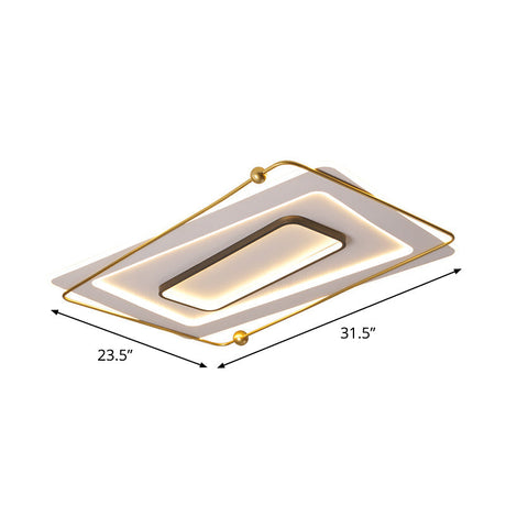 Modern White-Gold Layered Rectangular Flushmount Led Ceiling Light Warm/White Glow