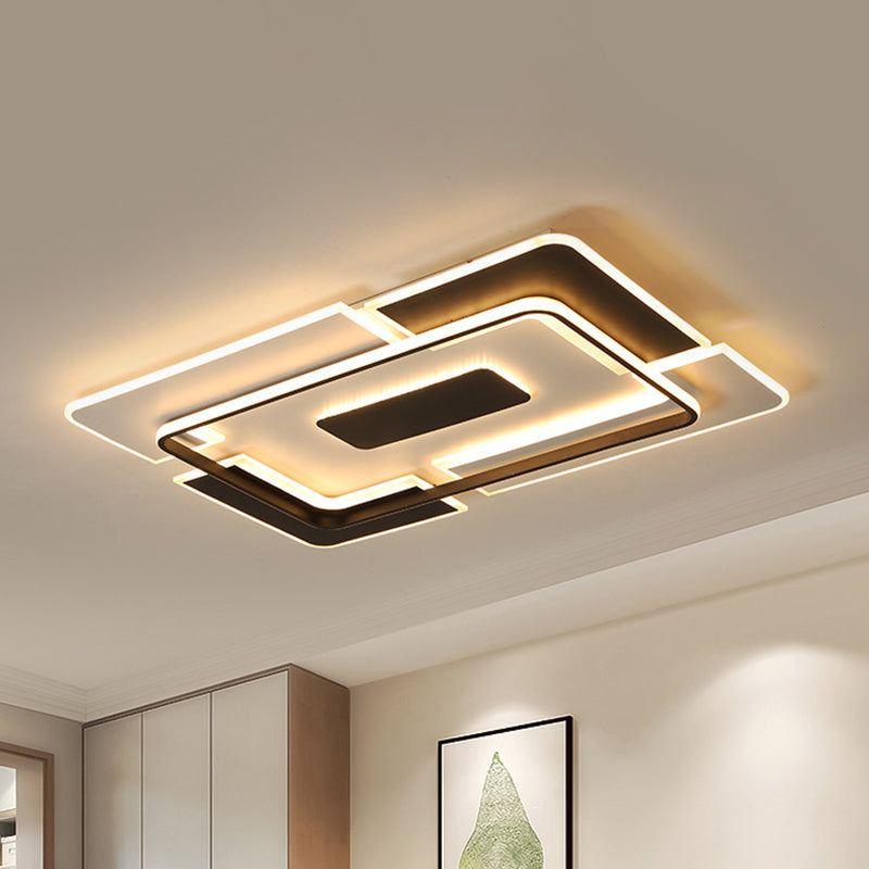 Modern Led Ceiling Light Black & White Patchwork Aluminum Flush Mount Fixture For Lounge Black-White