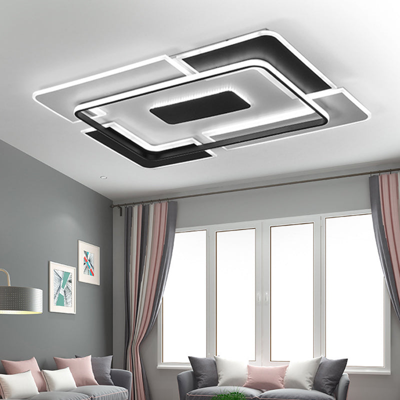 Modern Led Ceiling Light Black & White Patchwork Aluminum Flush Mount Fixture For Lounge