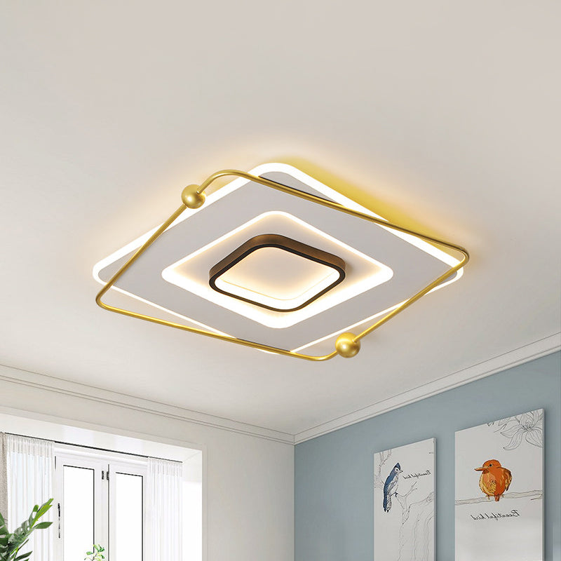 Modern White - Gold Tiered Led Flush Mount Ceiling Light Thin Square Aluminum Fixture (18’/22’