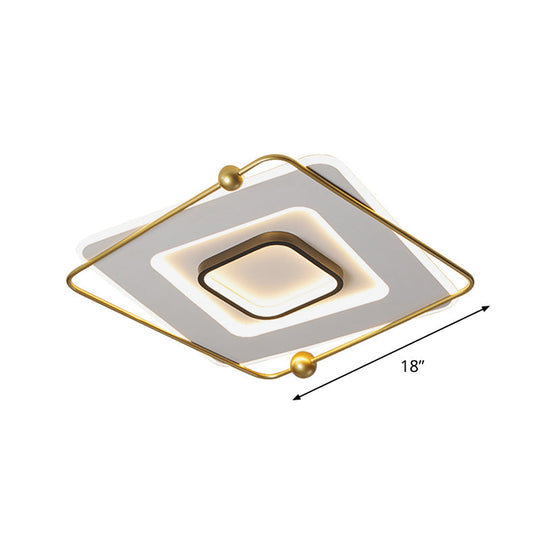 Modern White - Gold Tiered Led Flush Mount Ceiling Light Thin Square Aluminum Fixture (18’/22’
