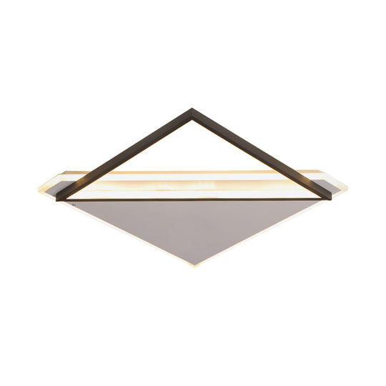 Minimalist Rhombus Flushmount Led Ceiling Light In Black - White 16.5’/20.5’ Wide