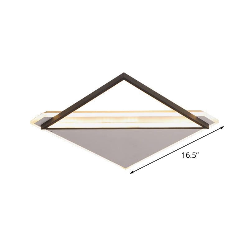 Minimalist Rhombus Flushmount Led Ceiling Light In Black - White 16.5’/20.5’ Wide