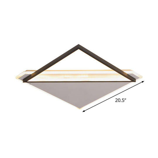 Minimalist Rhombus Flushmount Led Ceiling Light In Black - White 16.5’/20.5’ Wide
