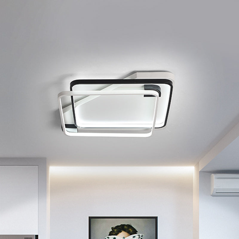 Minimalist Silica Gel Led Ceiling Lamp With Dual Square Ring Design In Warm/White Light -