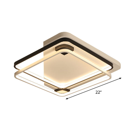 Minimalist Silica Gel Led Ceiling Lamp With Dual Square Ring Design In Warm/White Light -