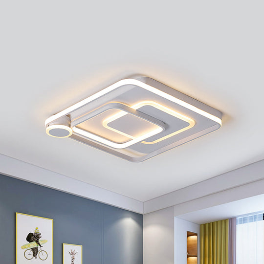 Contemporary Led Ceiling Mounted Lamp - White Square Overlapped Flush Light 18’/21.5’ Wide