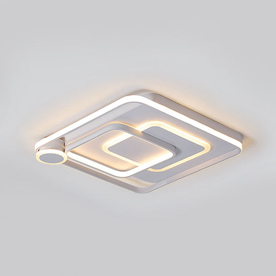 Contemporary Led Ceiling Mounted Lamp - White Square Overlapped Flush Light 18’/21.5’ Wide