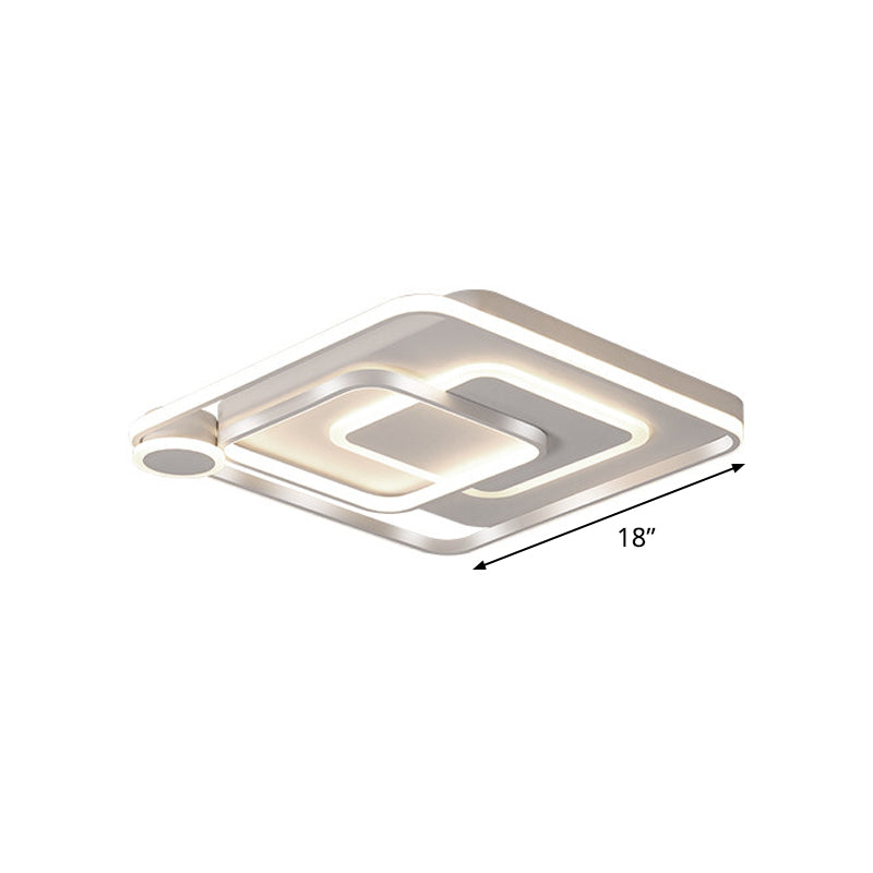 Contemporary Led Ceiling Mounted Lamp - White Square Overlapped Flush Light 18’/21.5’ Wide