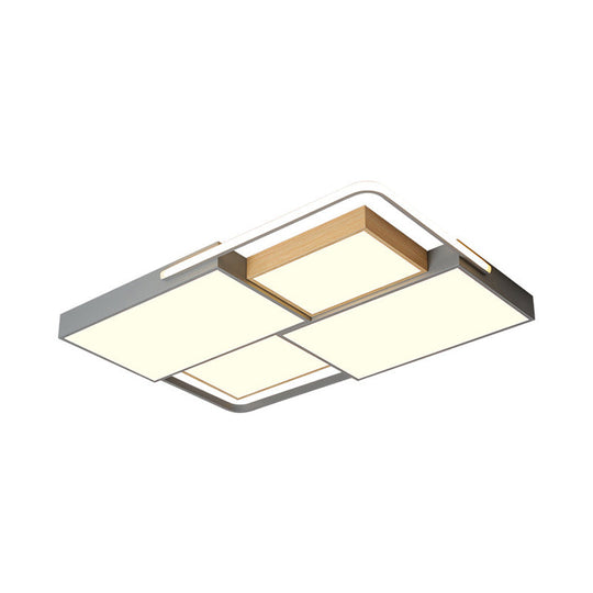 Nordic Led Ceiling Light - 20.5’ X 34’ Acrylic Grey & Wood Flush Mount With Grid Design Warm/White