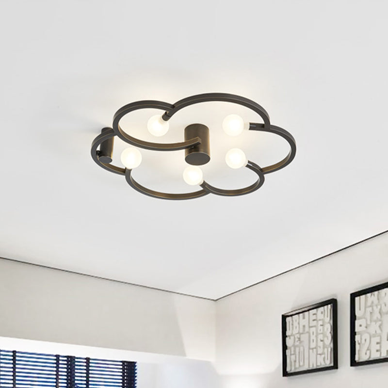 Vintage Flower Cage Iron Semi-Flush Mount Light Fixture For Bedroom - Black/Gold Finish 5 Bulb Bare